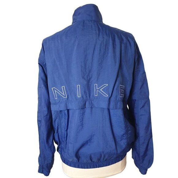 Nike Women's Vintage 90's Jacket Large Navy Blue White Tag Zip Track Windbreaker - Picture 4 of 7